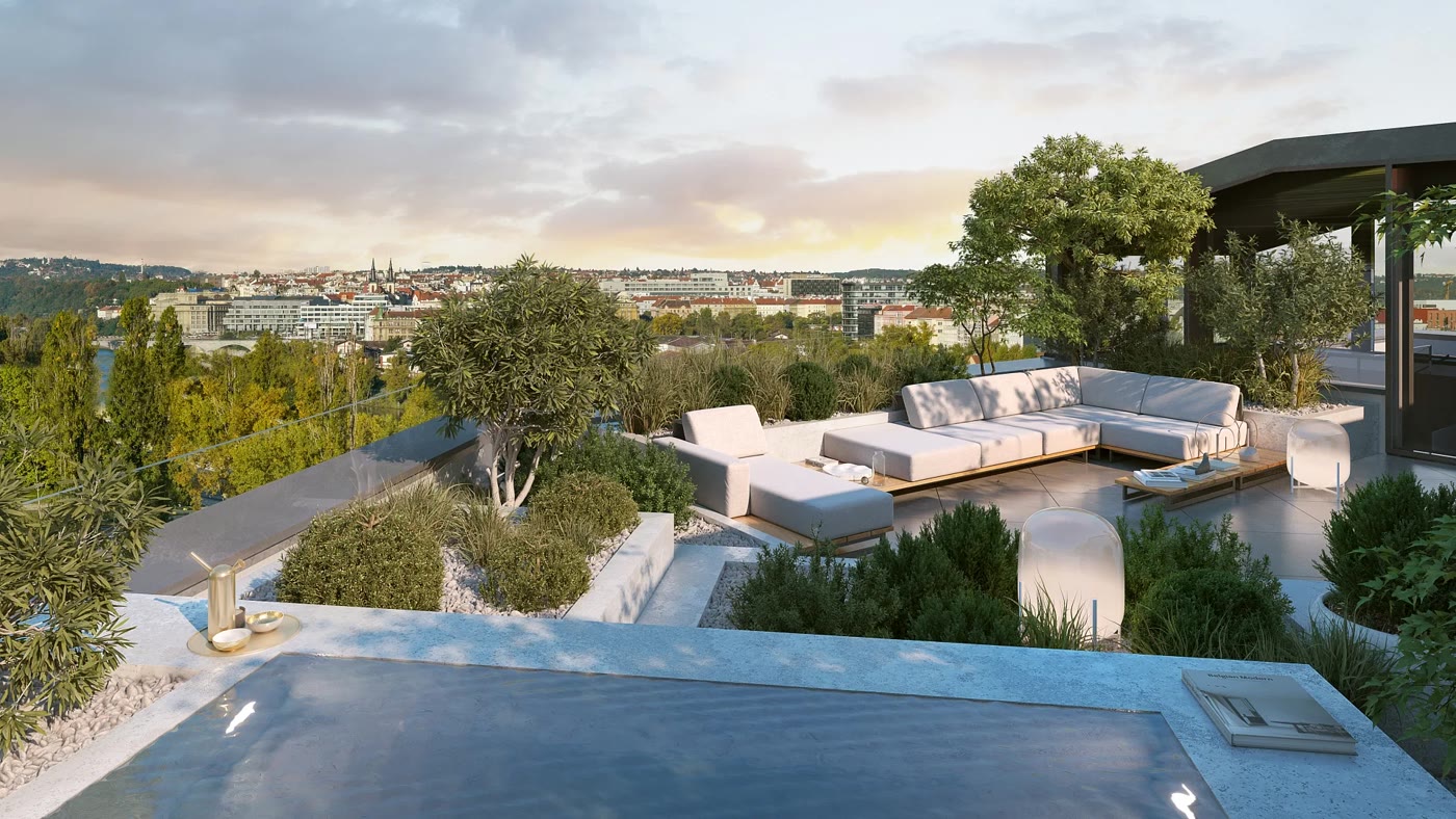 Střešní terasa penthouse v Karlíně, videoprohlídka nemovitosti Praha
